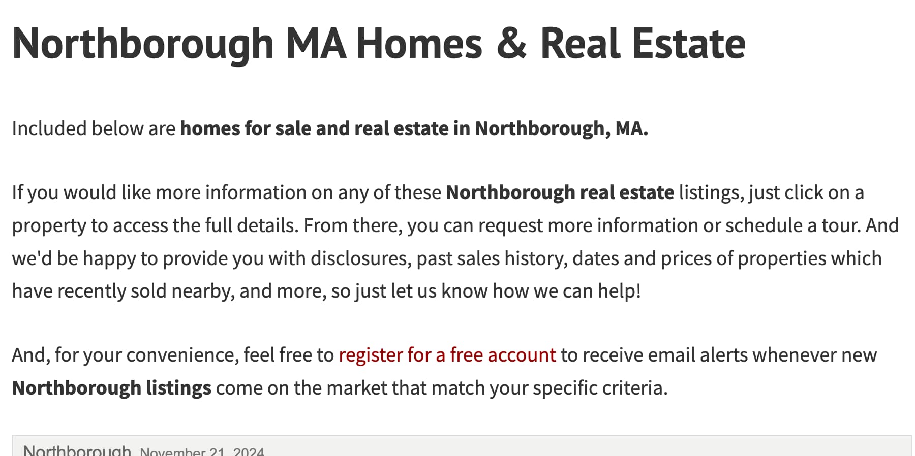 area page example for real estate