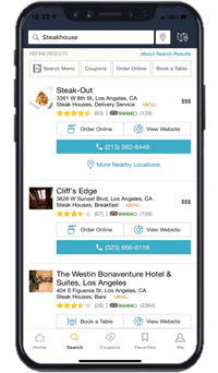 Yellow Pages local ad results on a mobile phone.