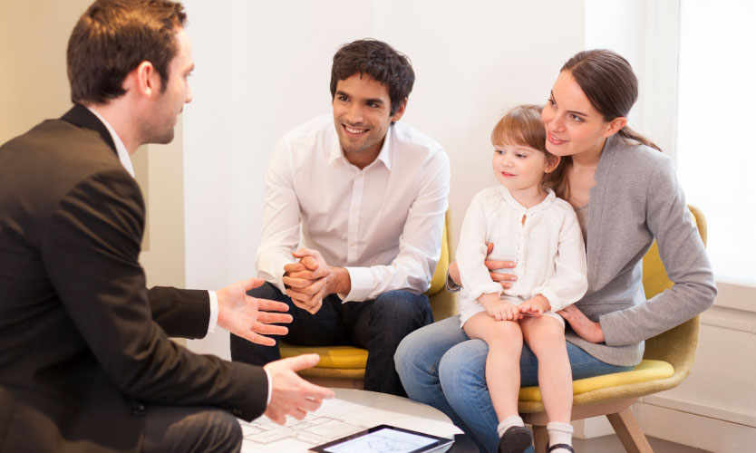 A family talking to a family law lawyer