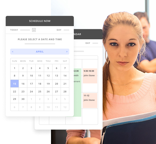 Woman Holding a Folder of Papers with a Snapshot of Thryv's Appointment Scheduling Tool for Civil Lawyers