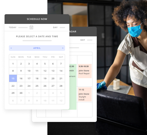 Woman Cleaning a House with a Snapshot of Thryv's Appointment Scheduling Tool for Small Businesses