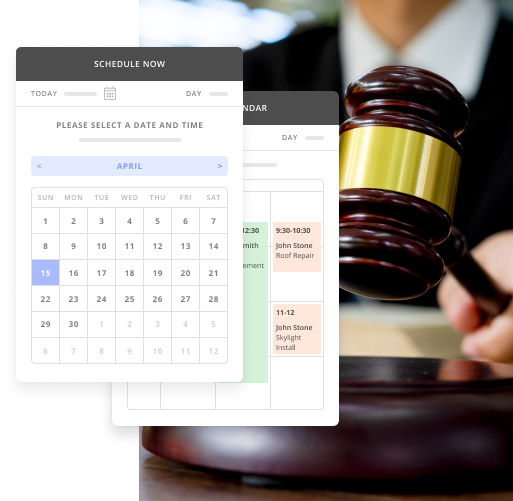Judge with a Gavel and a Screenshot of Thryv's Appointment Scheduler and Calendar for Lawyers