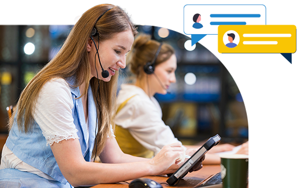 A woman with a headset working in customer service