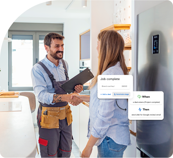 A contractor shaking hands with a woman