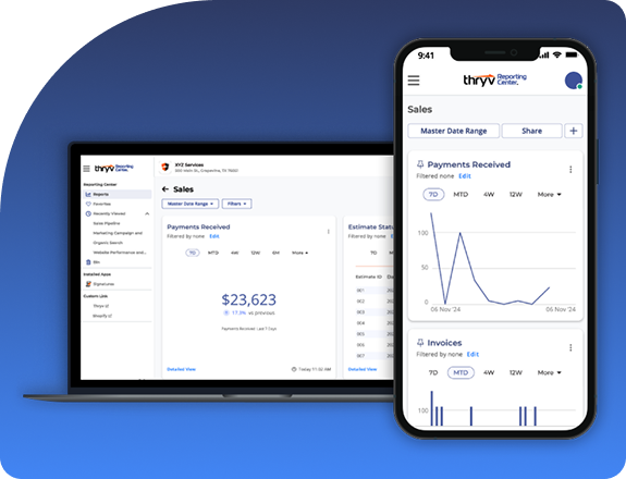 screenshots of Thryv Reporting Center