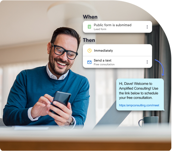 Customer sends text message to his clients