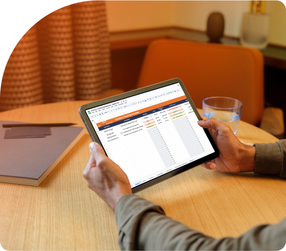 Close-up of inventory tracking template on a tablet