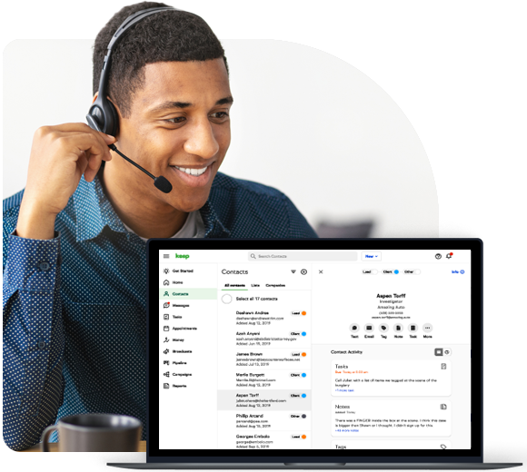 Laptop showing the Customer Relationship Management software functionality within the Thryv platform