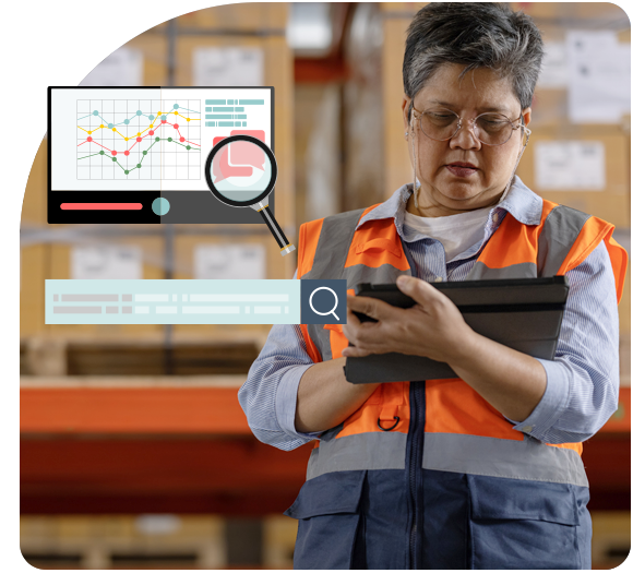 An HVAC warehouse employee holding a tablet tracking inventory using a free inventory tracking template