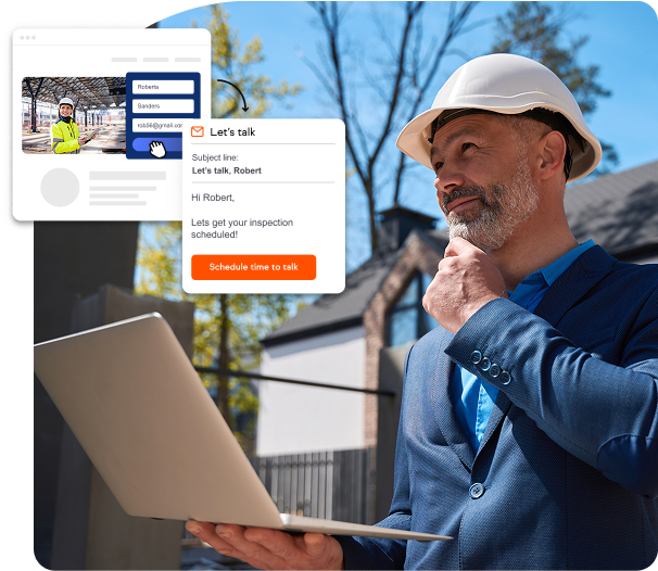 The customer is setting up his appointment with the Roofing company