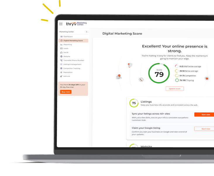 Thryv's marketing center dashboarding displayed on mobile and tablet