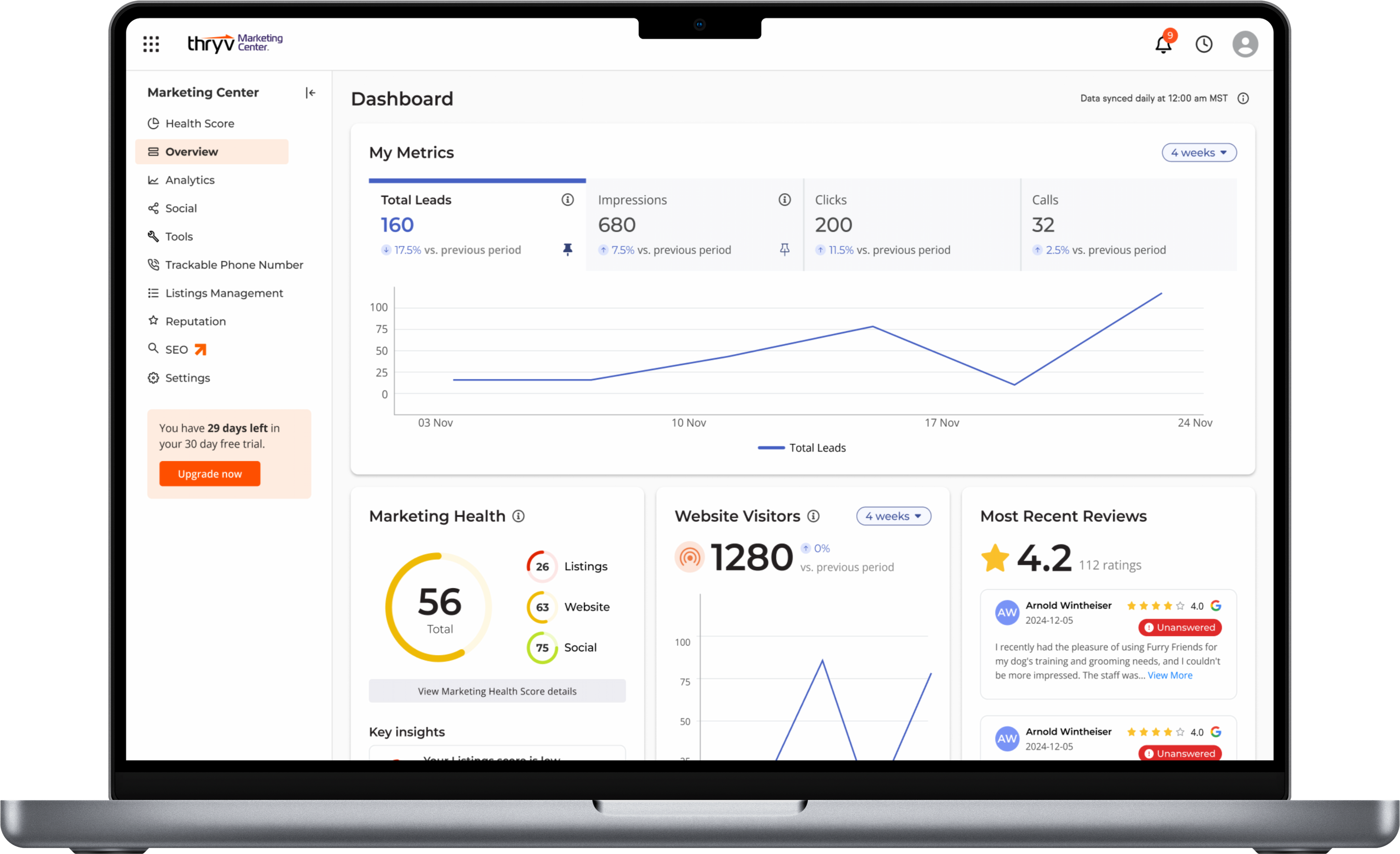 Thryv's marketing center dashboarding displayed on mobile and tablet