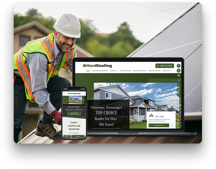 A laptop showing a website branding for HardRoofing