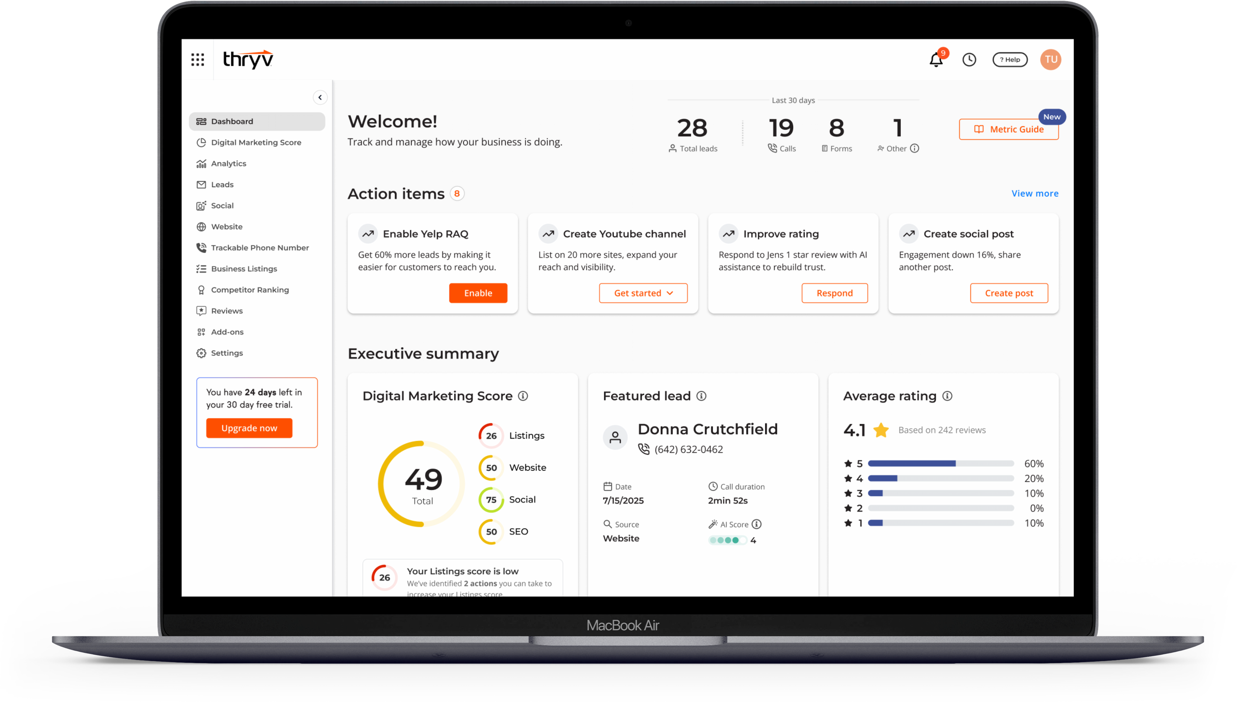 Thryv dashboard on a laptop