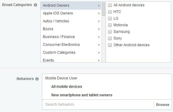 For example, you can target individual device types under Broad Categories in addition to being able to target "All Mobile Devices" under Behaviors.
