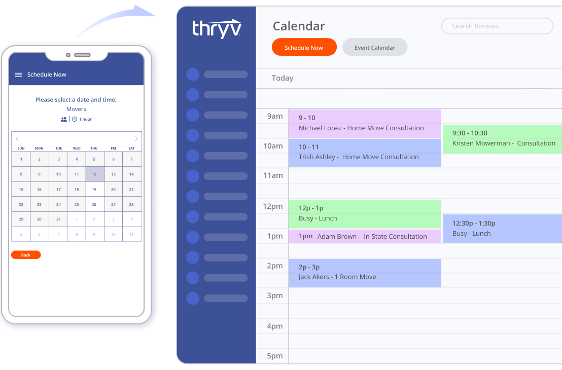Managing appointments and scheduling for moving and storage services with Thryv