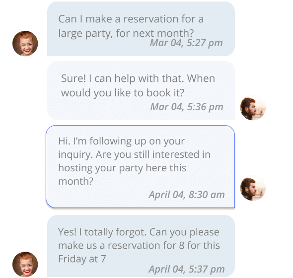 Automated texts for restaurants in Thryv