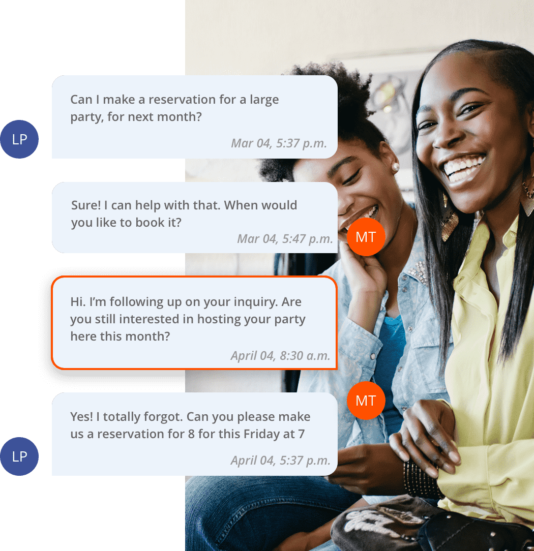 Automated texts for reservations at a restaurants within Thryv